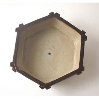 出雲焼 楽山窯 九代長岡空味 十代長岡空處 合作 六角飴釉鉢　P530 