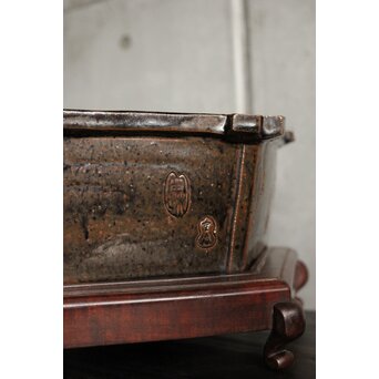 出雲焼 楽山窯 九代長岡空味 十代長岡空處 合作 六角飴釉鉢　P530 