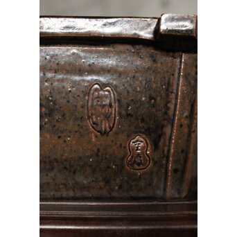 出雲焼 楽山窯 九代長岡空味 十代長岡空處 合作 六角飴釉鉢　P530 