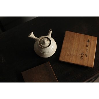 倣 青木木米 白泥眠雲跂石銘 急須 真清水蔵六 識箱　P532 