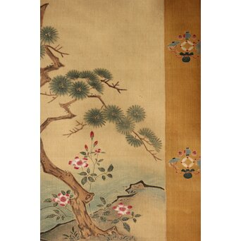 友禅染【布袋唐子図】染絵 染掛軸　Z623 