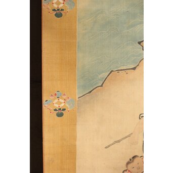 友禅染【布袋唐子図】染絵 染掛軸　Z623 