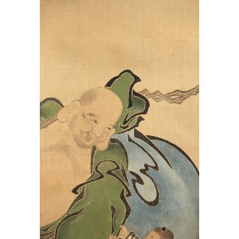 友禅染【布袋唐子図】染絵 染掛軸　Z623 