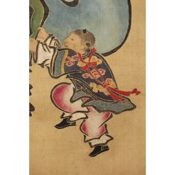 友禅染【布袋唐子図】染絵 染掛軸　Z623 