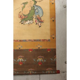 友禅染【布袋唐子図】染絵 染掛軸　Z623 
