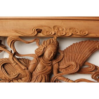 寿光秀作 井波彫刻 天女 木彫欄間 2枚1組　R0466 