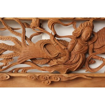 寿光秀作 井波彫刻 天女 木彫欄間 2枚1組　R0466 