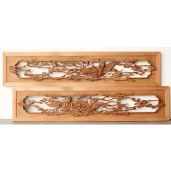 寿光秀作 井波彫刻 天女 木彫欄間 2枚1組　R0466