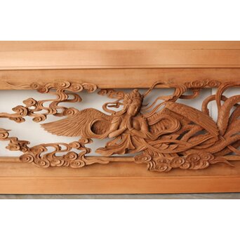 寿光秀作 井波彫刻 天女 木彫欄間 2枚1組　R0466 