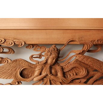 寿光秀作 井波彫刻 天女 木彫欄間 2枚1組　R0466 