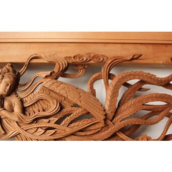 寿光秀作 井波彫刻 天女 木彫欄間 2枚1組　R0466 