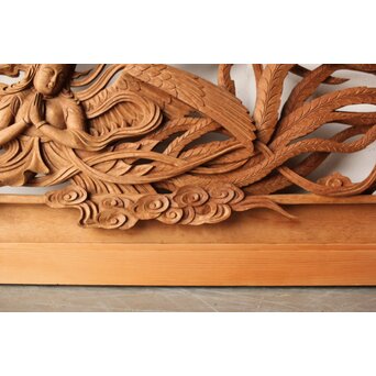 寿光秀作 井波彫刻 天女 木彫欄間 2枚1組　R0466 