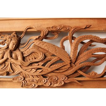 寿光秀作 井波彫刻 天女 木彫欄間 2枚1組　R0466 