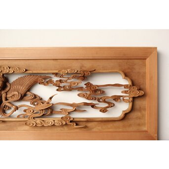 寿光秀作 井波彫刻 天女 木彫欄間 2枚1組　R0466 