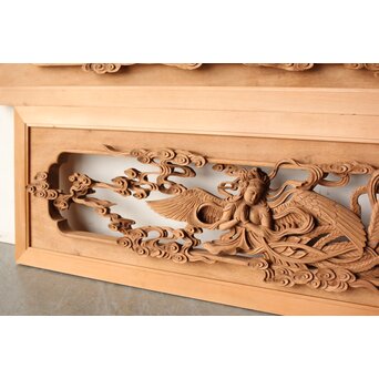 寿光秀作 井波彫刻 天女 木彫欄間 2枚1組　R0466 