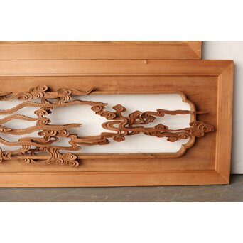 寿光秀作 井波彫刻 天女 木彫欄間 2枚1組　R0466 