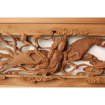 寿光秀作 井波彫刻 天女 木彫欄間 2枚1組　R0466 