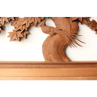 寺崎明 井波彫刻 花鳥木彫欄間 2枚1組　R0467 