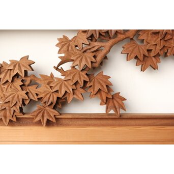 寺崎明 井波彫刻 花鳥木彫欄間 2枚1組　R0467 