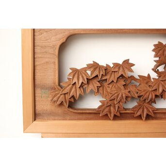 寺崎明 井波彫刻 花鳥木彫欄間 2枚1組　R0467 