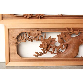 寺崎明 井波彫刻 花鳥木彫欄間 2枚1組　R0467 