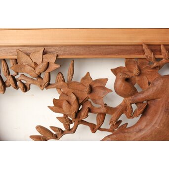 寺崎明 井波彫刻 花鳥木彫欄間 2枚1組　R0467 