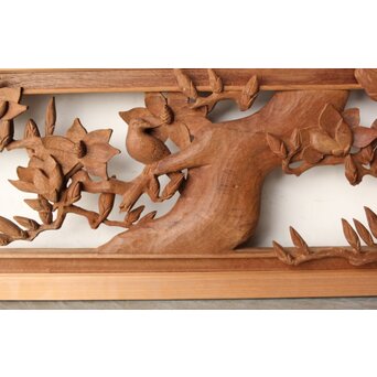 寺崎明 井波彫刻 花鳥木彫欄間 2枚1組　R0467 