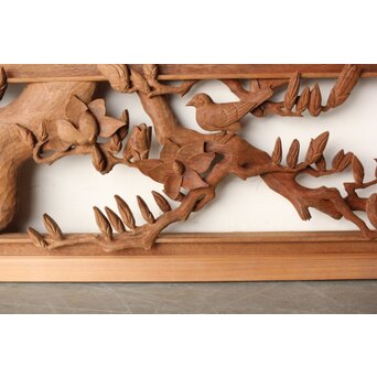 寺崎明 井波彫刻 花鳥木彫欄間 2枚1組　R0467 