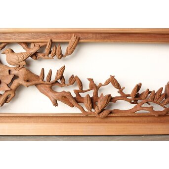 寺崎明 井波彫刻 花鳥木彫欄間 2枚1組　R0467 