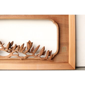 寺崎明 井波彫刻 花鳥木彫欄間 2枚1組　R0467 