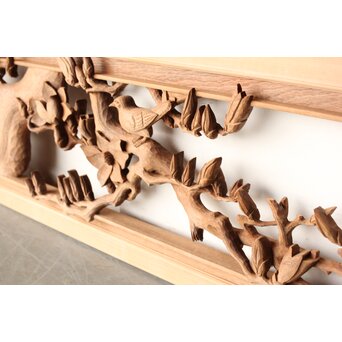 寺崎明 井波彫刻 花鳥木彫欄間 2枚1組　R0467 