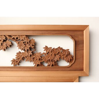 寺崎明 井波彫刻 花鳥木彫欄間 2枚1組　R0467 