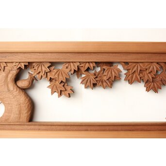 寺崎明 井波彫刻 花鳥木彫欄間 2枚1組　R0467 