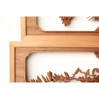 寺崎明 井波彫刻 花鳥木彫欄間 2枚1組　R0467 