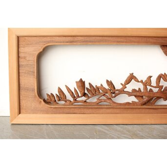 寺崎明 井波彫刻 花鳥木彫欄間 2枚1組　R0467 