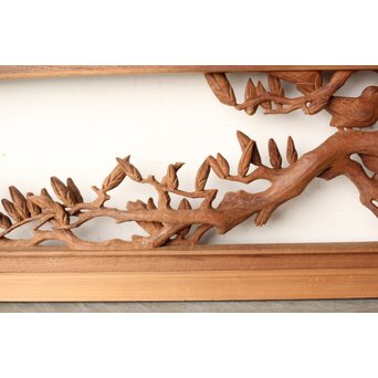 寺崎明 井波彫刻 花鳥木彫欄間 2枚1組　R0467 