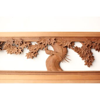 寺崎明 井波彫刻 花鳥木彫欄間 2枚1組　R0467 