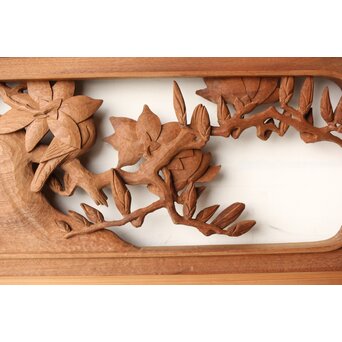 寺崎明 井波彫刻 花鳥木彫欄間 2枚1組　R0467 