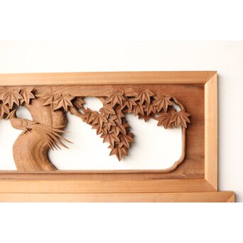 寺崎明 井波彫刻 花鳥木彫欄間 2枚1組　R0467 