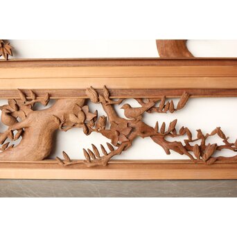 寺崎明 井波彫刻 花鳥木彫欄間 2枚1組　R0467 