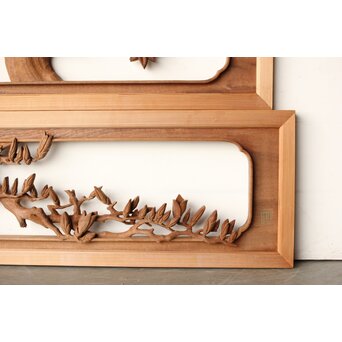 寺崎明 井波彫刻 花鳥木彫欄間 2枚1組　R0467 