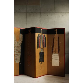 芹沢銈介 型染 ばんどり図屏風　Z626