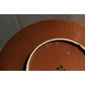 加藤土師萌 柿釉染付鷺文中皿 吸坂手 加藤絹子識箱　P543 