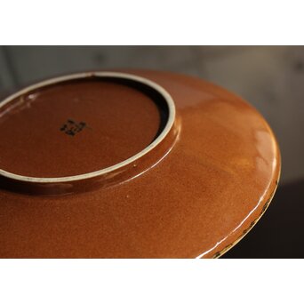 加藤土師萌 柿釉染付鷺文中皿 吸坂手 加藤絹子識箱　P543 