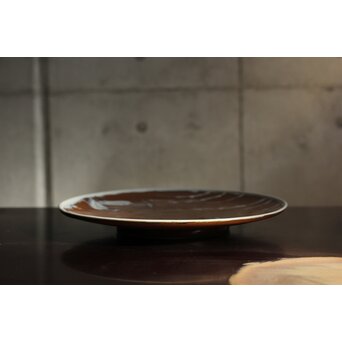 加藤土師萌 柿釉染付鷺文中皿 吸坂手 加藤絹子識箱　P543 