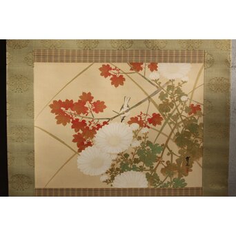 木村武山 花鳥画 絹本軸装　Z629 