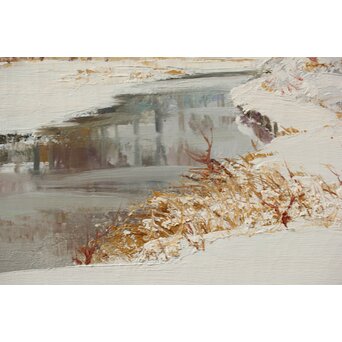 塗師祥一郎 雪の川辺 油彩10号 額装　Z630 