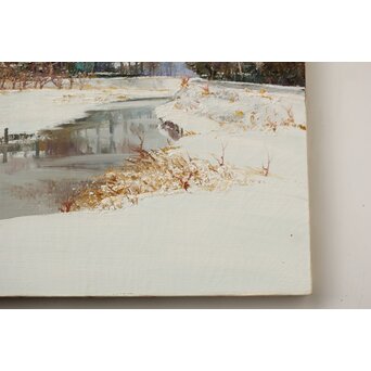 塗師祥一郎 雪の川辺 油彩10号 額装　Z630 