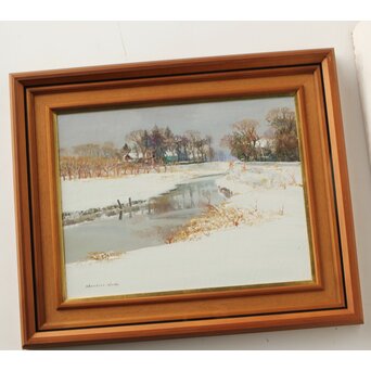 塗師祥一郎 雪の川辺 油彩10号 額装　Z630 