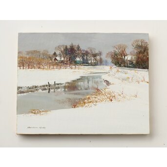 塗師祥一郎 雪の川辺 油彩10号 額装　Z630